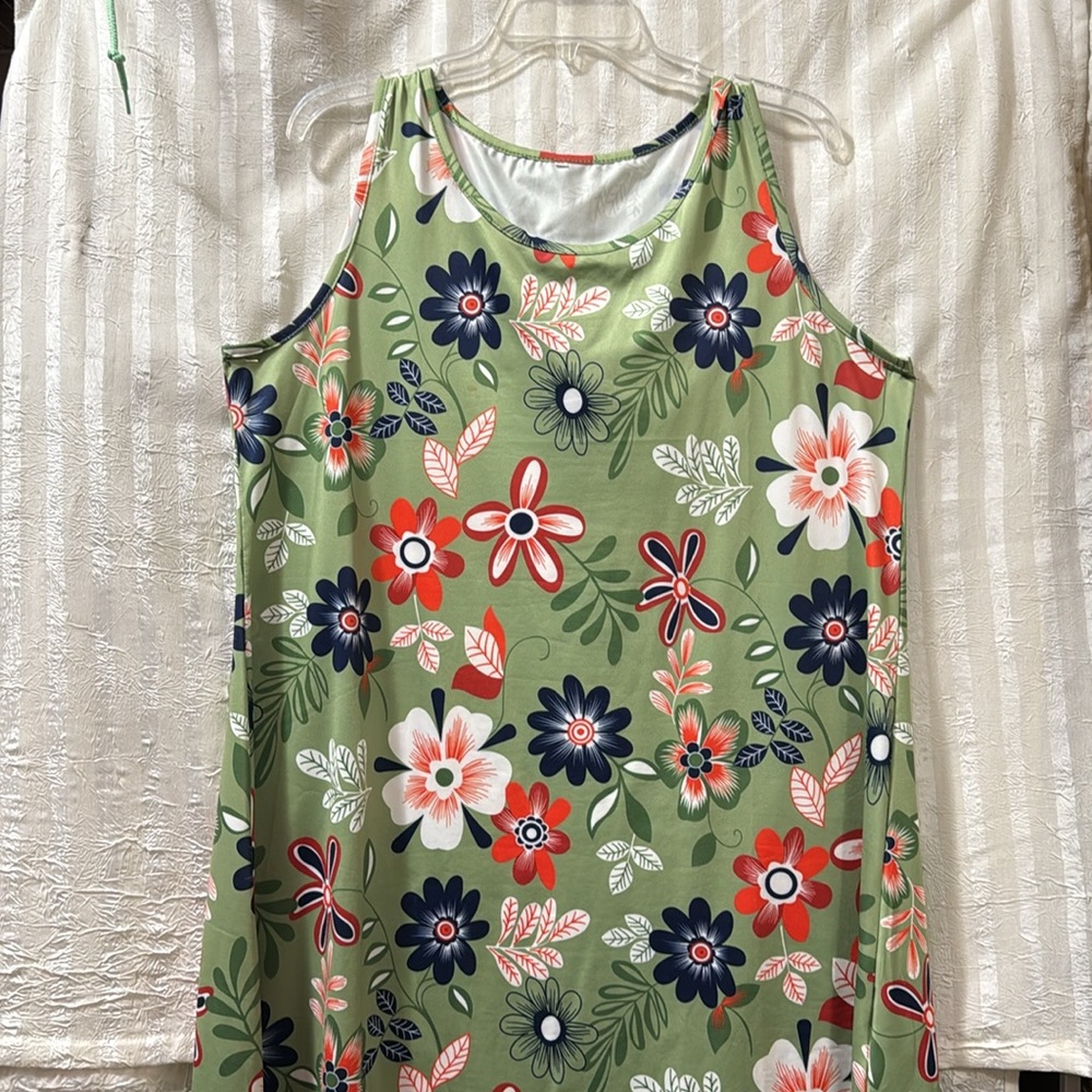 Floral Green Sleeveless Dress, Size XL